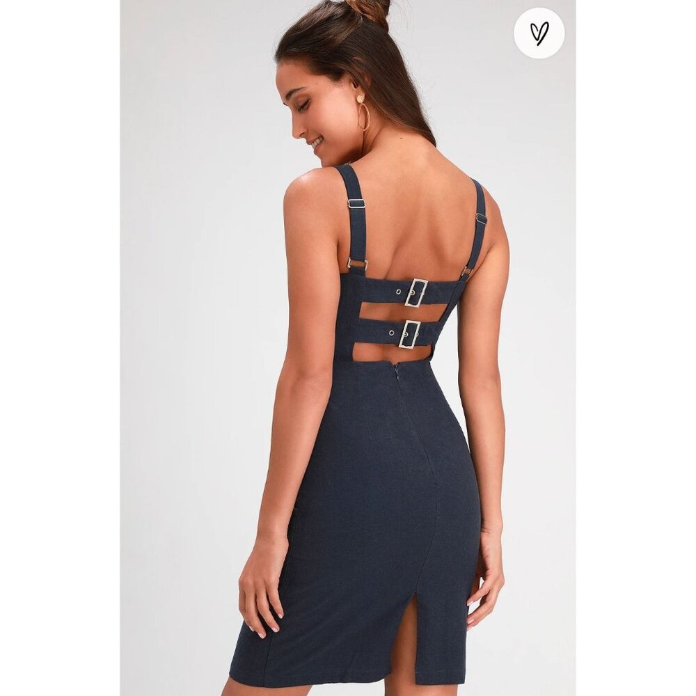 Lulus Joyful Juniper Navy Blue Open Back Midi Dress Size Small NEW!!